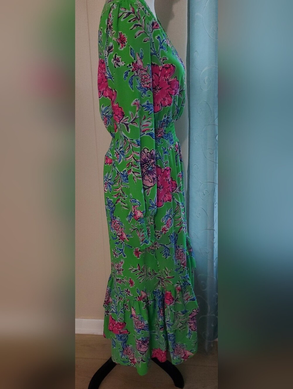 Lilly Pulitzer Size 2 Gecko Green Christiana Stretch Midi Dress Brewsters Bloom - Picture 7 of 12